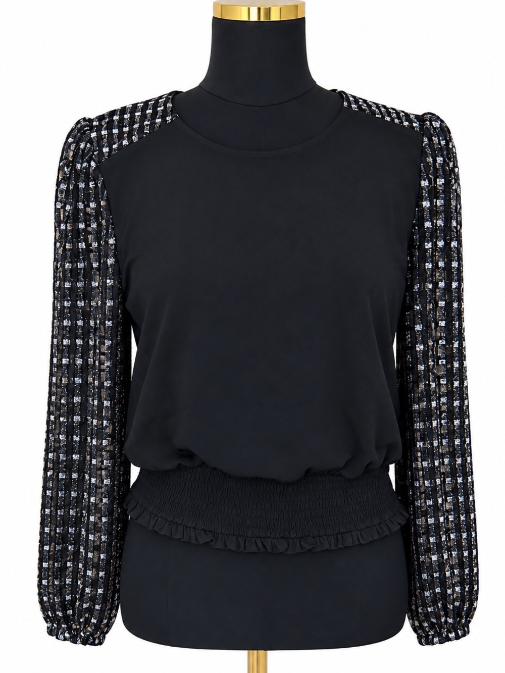NWT Michael Kors Black Metallic Sheer Puff Sleeve Blouse Top S